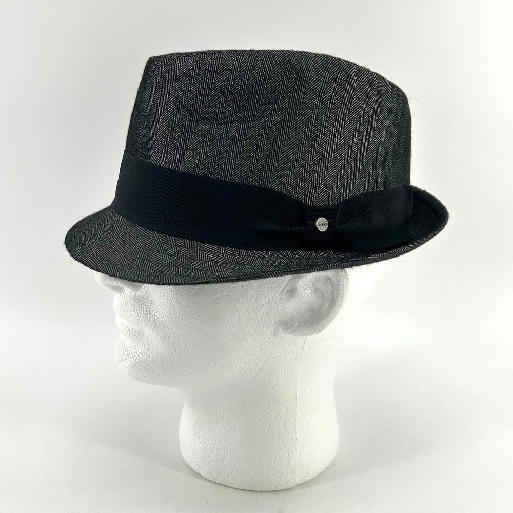 Stetson All American Grey Herringbone Fedora Hat Black Band Small Medium